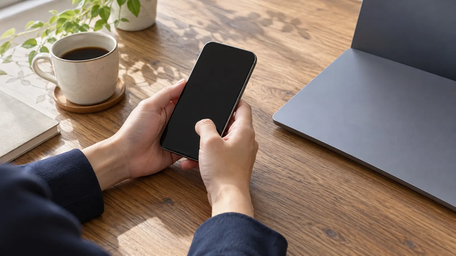 スマートフォンで投稿を探す手元